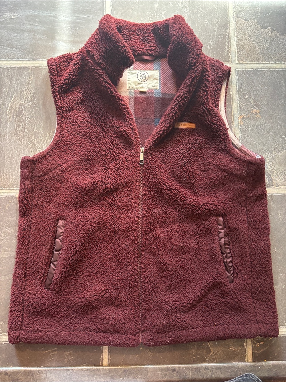 Sage Burgundy Plush Sherpa Vest